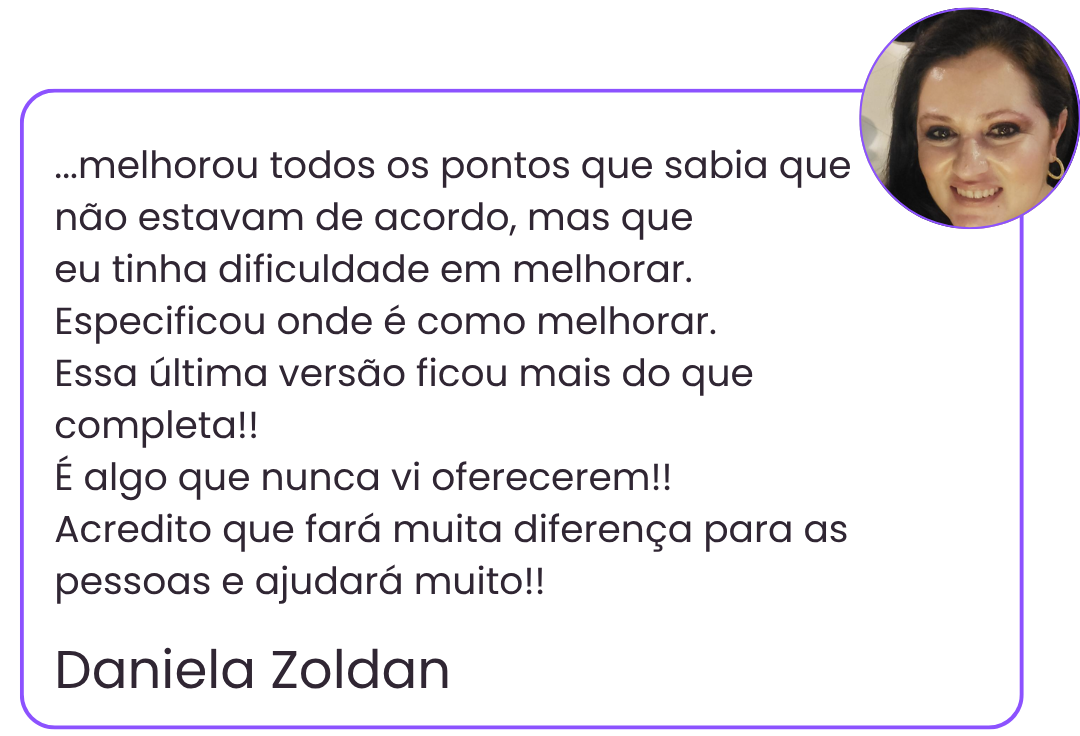 O resultado foi excelente!!! ...eu precisava dar esses pequenos toques no meu CV nessa transição de carreira, mas eu não sabia como. Todas as mentorias que existem no mercado na maioria das vezes (3)